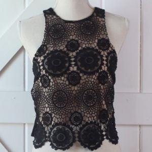 Windsor Crochet Knit Overlay Cropped Tank Top size small